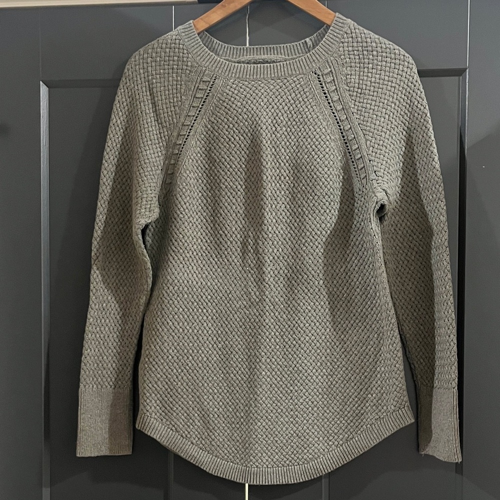 LOFT Textured Crew Neck Sweater - Olive Green